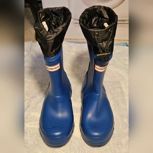 HUNTER Boots Wellies Gaiters & Bungee Tie Blue Black Unisex Size 12B/13G  RARE